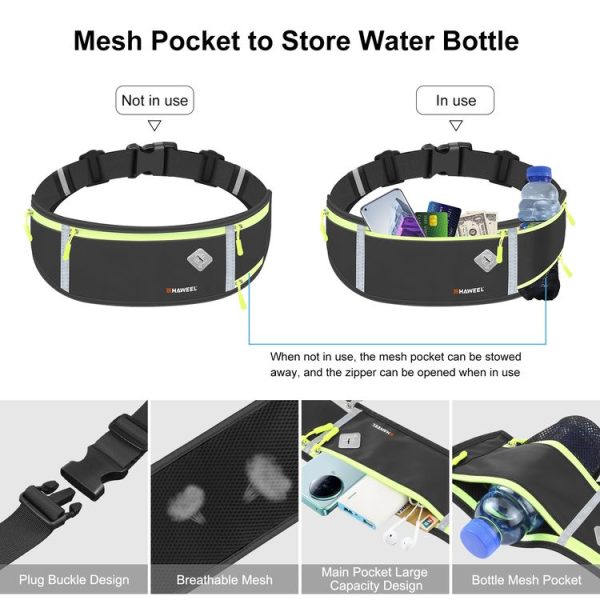 HAWEEL Running Belt Waist Fanny Pack Bag Sports Waterproof Waist Phone Pocket (Black) - Image 3
