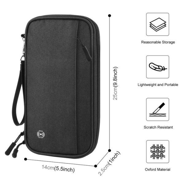 HAWEEL Clutch Bag Passport Wallet Document Organizer Credit Cards Case Bag (Black) - Image 4
