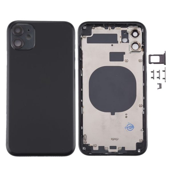 Back Housing Cover with SIM Card Tray & Side keys & Camera Lens for iPhone 11 (Black)