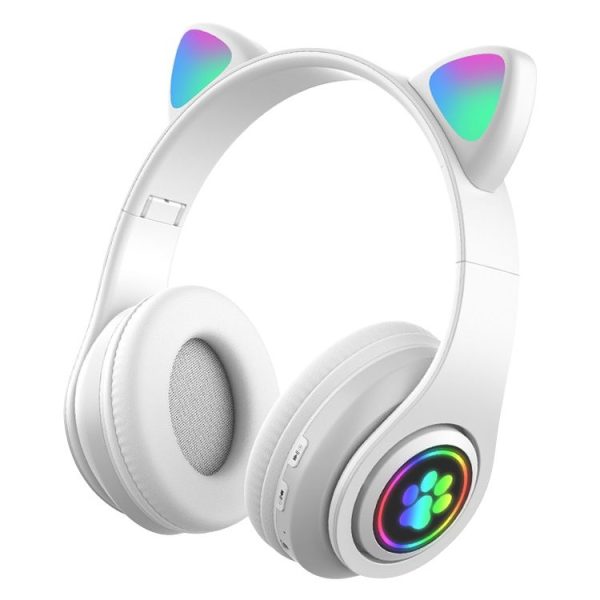 B39 Cat Ear Design LED Gradient Light Wireless Bluetooth Headset (White)