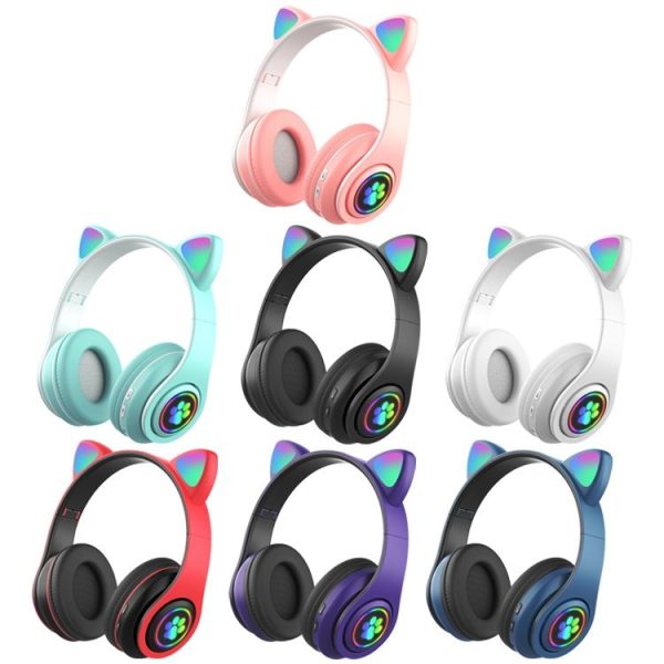 B39 Cat Ear Design LED Gradient Light Wireless Bluetooth Headset (White) - Image 2