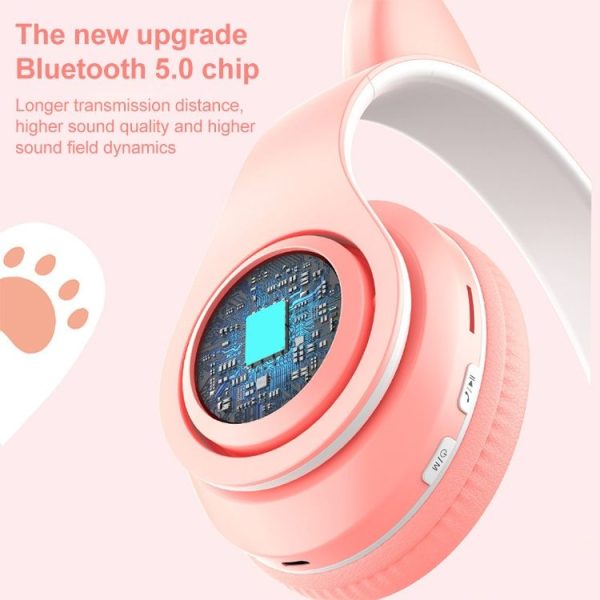 B39 Cat Ear Design LED Gradient Light Wireless Bluetooth Headset (White) - Image 3