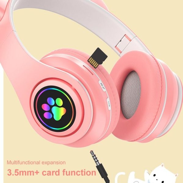 B39 Cat Ear Design LED Gradient Light Wireless Bluetooth Headset (White) - Image 5