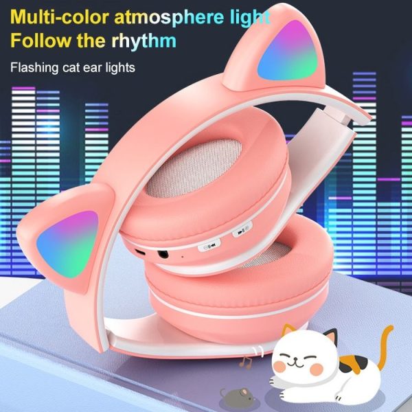 B39 Cat Ear Design LED Gradient Light Wireless Bluetooth Headset (White) - Image 6