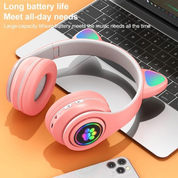 B39 Cat Ear Design LED Gradient Light Wireless Bluetooth Headset (White) - Image 7