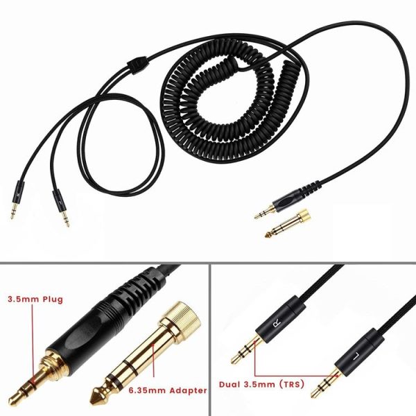 ZS0227 Headphone Dual 3.5mm Spring Audio Cable for Denon AH-D7100 7200 D600 D9200 5200 (Black) - Image 3
