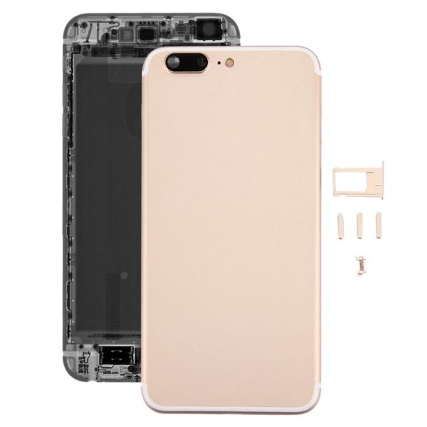 5 in 1 Full Assembly Metal Housing Cover with Appearance Imitation of i7 Plus for iPhone 6 Plus, Including Back Cover (Big Camera Hole) & Card Tray & Volume Control Key & Power Button & Mute Switch Vibrator Key, No Headphone Jack (Gold)