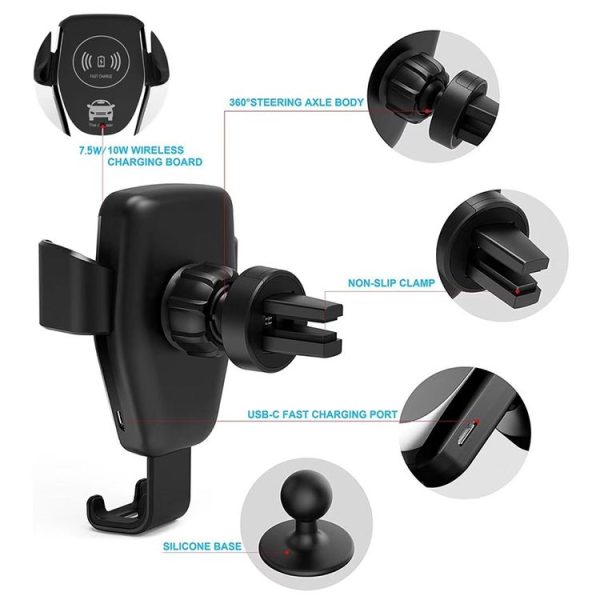 C6 Gravity Induction Car Qi Wireless Charger Fast Charging Air Vent Phone Holder (Black) - Image 5