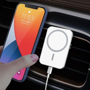 X16 Magsafe Car Air Outlet Vent Mount Clamp Holder 15W Fast Charging Qi Magnetic Wireless Charger (White)