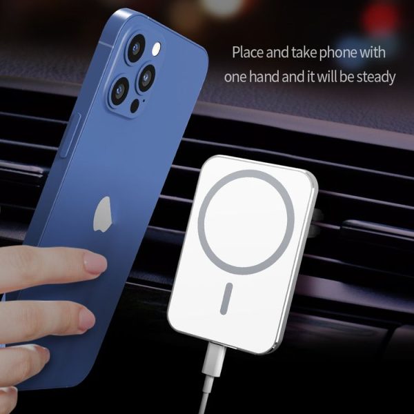X16 Magsafe Car Air Outlet Vent Mount Clamp Holder 15W Fast Charging Qi Magnetic Wireless Charger (White) - Image 7