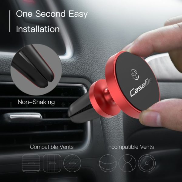 CaseMe Universal 360 Degree Rotation Magnetic Car Air Outlet Vent Mount Phone Holder, For iPhone, Galaxy, Sony, Lenovo, HTC, Huawei, and other Smartphones (Red) - Image 2