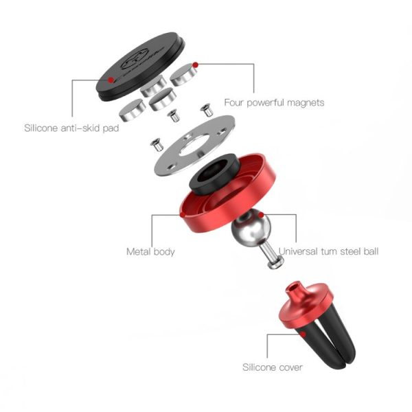CaseMe Universal 360 Degree Rotation Magnetic Car Air Outlet Vent Mount Phone Holder, For iPhone, Galaxy, Sony, Lenovo, HTC, Huawei, and other Smartphones (Red) - Image 6