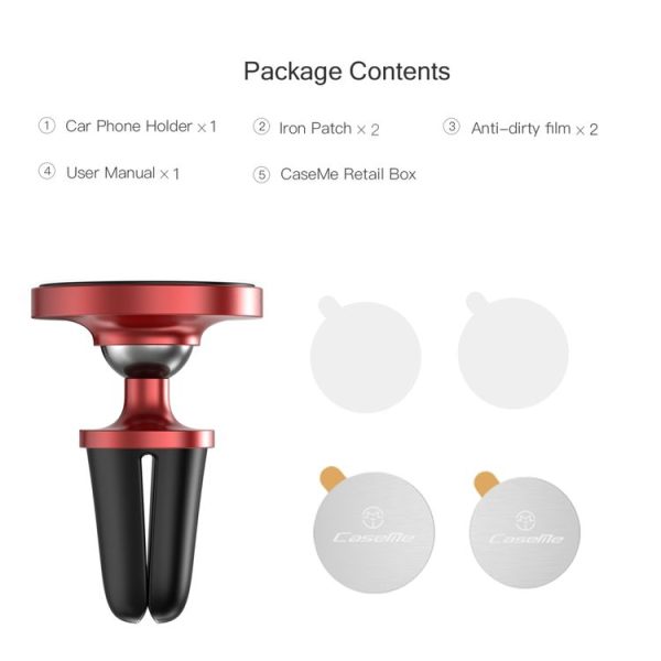 CaseMe Universal 360 Degree Rotation Magnetic Car Air Outlet Vent Mount Phone Holder, For iPhone, Galaxy, Sony, Lenovo, HTC, Huawei, and other Smartphones (Red) - Image 8