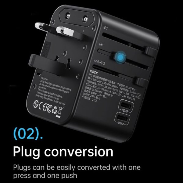 ROCK T62 35.5W Global Travel Multifunctional Plug PD Charger Power Adapter (Black) - Image 11