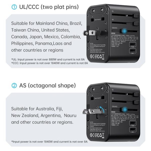 ROCK T62 35.5W Global Travel Multifunctional Plug PD Charger Power Adapter (Black) - Image 4