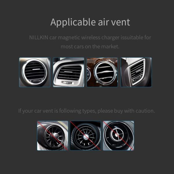 NILLKIN MC027 Car Air Outlet Vent Mount Clamp Holder 10W Fast Charging Qi Magnetic Wireless Charger (Black) - Image 16