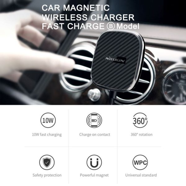 NILLKIN MC027 Car Air Outlet Vent Mount Clamp Holder 10W Fast Charging Qi Magnetic Wireless Charger (Black) - Image 5