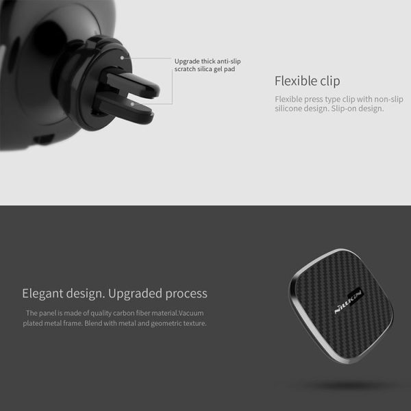 NILLKIN MC027 Car Air Outlet Vent Mount Clamp Holder 10W Fast Charging Qi Magnetic Wireless Charger (Black) - Image 8