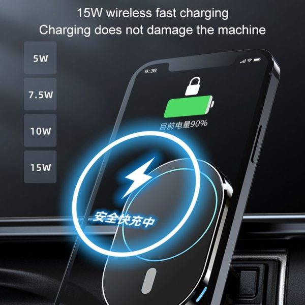JJT-968 15W Max Output Magnetic Car Air Outlet Bracket Wireless Charger (Black) - Image 14