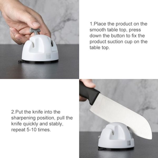 Original Xiaomi Youpin Huohou Kitchen Mini Double Wheel Knife Sharpener (White) - Image 3