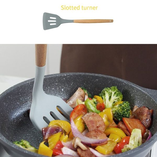 Silicone Wood Handle Leak Shovel Heat-resistant Cooking Shovel Kitchen Tools - Image 4