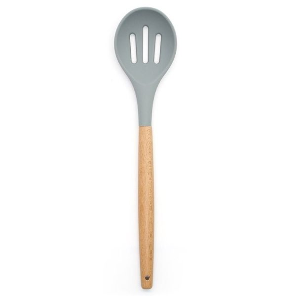 Silicone Wood Handle Leak Soup Spoon Heat-resistant Cooking Colander Spoon Kitchen Tools - Image 2