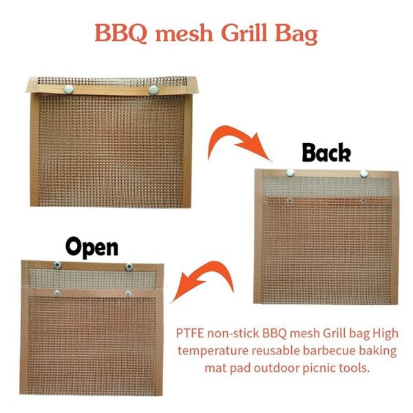 Barbecue Heat Resistant Non-stick Grilling Mesh BBQ Baking Bag, Size: 27 x 22cm (Copper) - Image 3