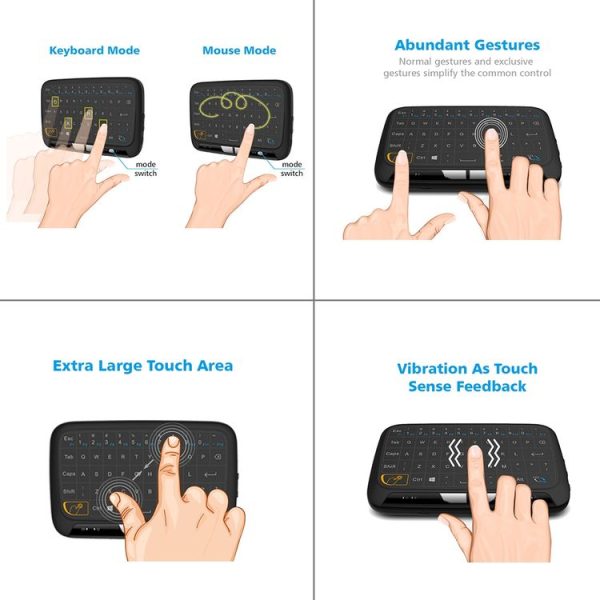 H18 2.4GHz Mini Wireless Air Mouse QWERTY Keyboard with Touchpad / Vibration for PC, TV (Black) - Image 11