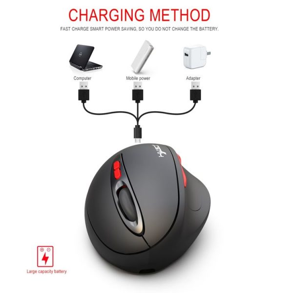HXSJ T31 2.4GHz 2400DPI Three-speed Adjustable 7-keys Rechargeable Vertical Wireless Optical Mouse - Image 11