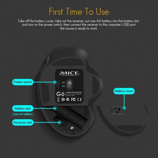 IMICE G6 Wireless Mouse 2.4G Office Mouse 6-button Gaming Mouse (Grey) - Image 10