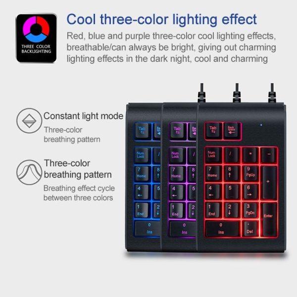 MC Saite 529 19 Keys Wired Three-color Backlight Numeric Keyboard - Image 5