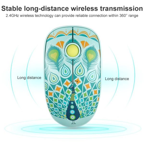 FOETOR V8h Animal Pattern Wireless Mouse (Peacock) - Image 4
