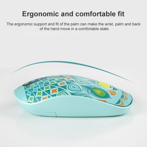 FOETOR V8h Animal Pattern Wireless Mouse (Peacock) - Image 6