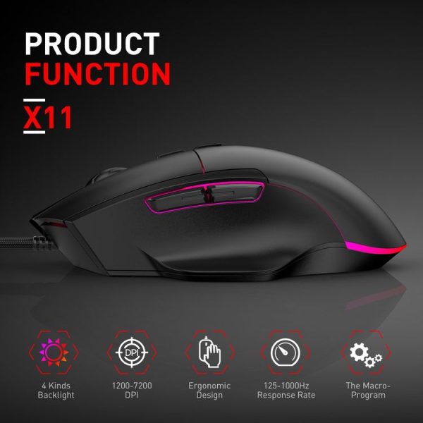 MKESPN X11 7-buttons 7200DPI RGB Wired Macro-definition Gaming Mouse - Image 3