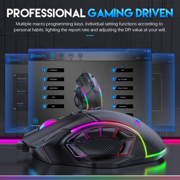 MKESPN X15 Full Speed 12800DPI 12 Buttons Macro Definition RGB Wired Mouse - Image 4