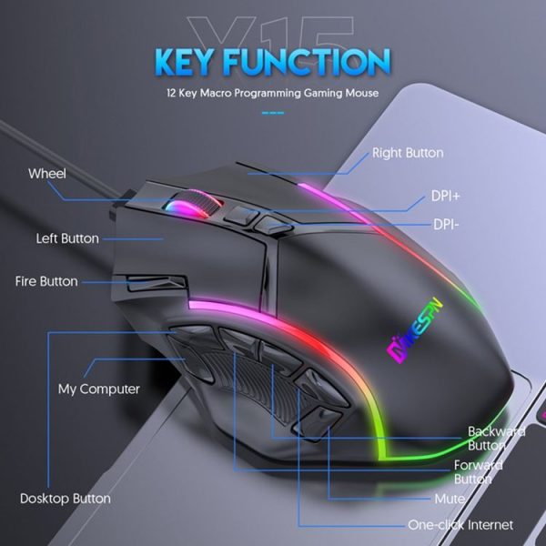 MKESPN X15 Full Speed 12800DPI 12 Buttons Macro Definition RGB Wired Mouse - Image 8