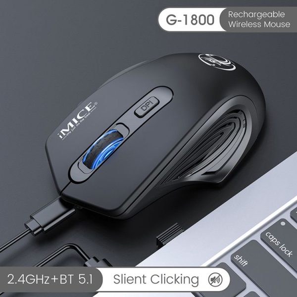 IMICE G-1800 Rechargeable 4 Buttons 1600 DPI 2.4GHz & Bluetooth Silent Wireless Mouse for Computer PC Laptop (Black) - Image 2