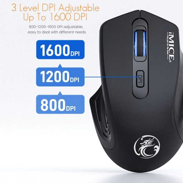 IMICE G-1800 Rechargeable 4 Buttons 1600 DPI 2.4GHz & Bluetooth Silent Wireless Mouse for Computer PC Laptop (Black) - Image 4