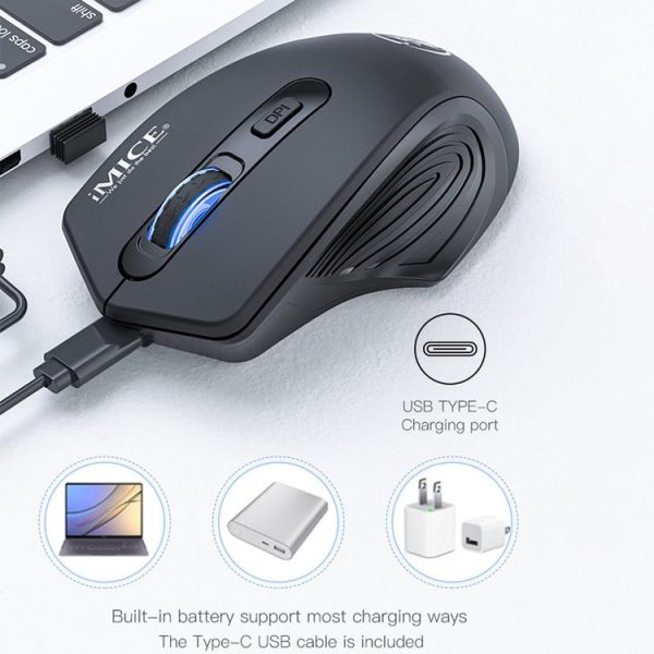 IMICE G-1800 Rechargeable 4 Buttons 1600 DPI 2.4GHz & Bluetooth Silent Wireless Mouse for Computer PC Laptop (Black) - Image 6