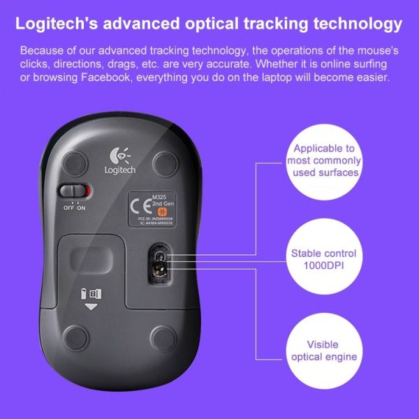 Logitech M325S 1000DPI 2.4GHz Ergonomic Wireless Mouse (Black) - Image 6