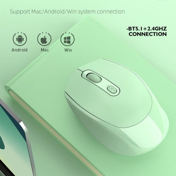 M107 4-buttons 1600 DPI Dual Mode 2.4GHz + Bluetooth 5.1 Wireless Rechargeable Mouse (Pink) - Image 5