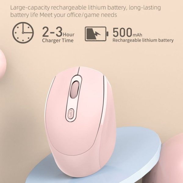 M107 4-buttons 1600 DPI Dual Mode 2.4GHz + Bluetooth 5.1 Wireless Rechargeable Mouse (Pink) - Image 6