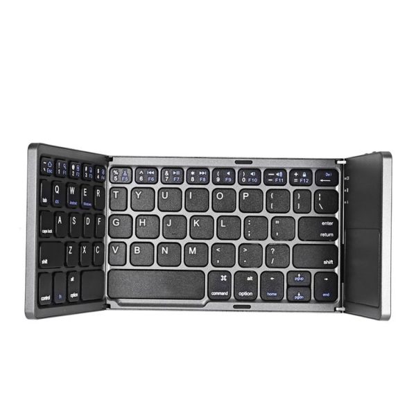 B033 Rechargeable 3-Folding 64 Keys Bluetooth Wireless Keyboard with Touchpad (Grey)