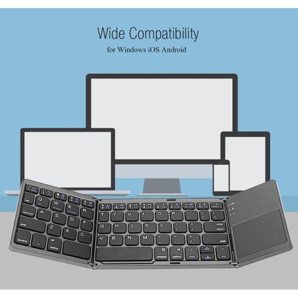 B033 Rechargeable 3-Folding 64 Keys Bluetooth Wireless Keyboard with Touchpad (Grey) - Image 11