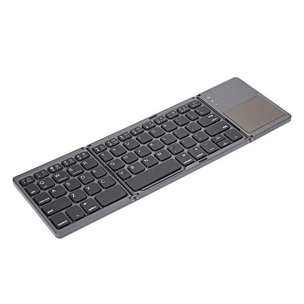 B033 Rechargeable 3-Folding 64 Keys Bluetooth Wireless Keyboard with Touchpad (Grey) - Image 3