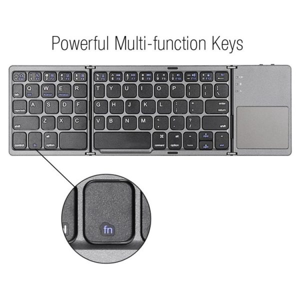 B033 Rechargeable 3-Folding 64 Keys Bluetooth Wireless Keyboard with Touchpad (Grey) - Image 8