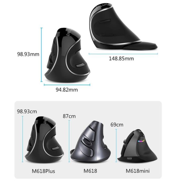 DELUX M618 Plus 2.4G 1600DPI Wireless Portable Vertical Ergonomic Mouse - Image 5