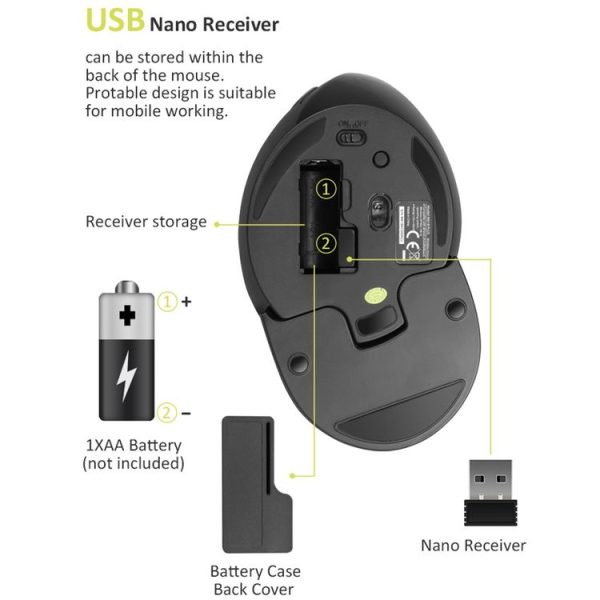 DELUX M618 Plus 2.4G 1600DPI Wireless Portable Vertical Ergonomic Mouse - Image 7