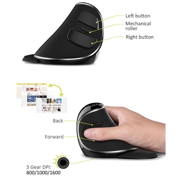 DELUX M618 Plus 2.4G 1600DPI Wireless Portable Vertical Ergonomic Mouse - Image 8