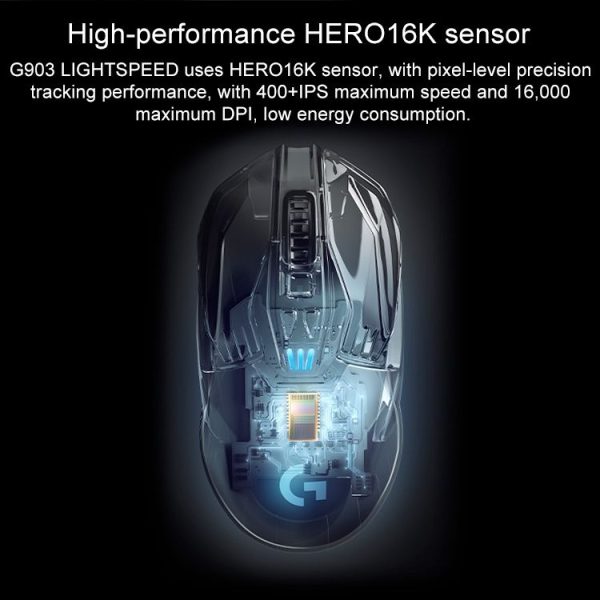 Logitech G903 LIGHTSPEED 16000 DPI 11 Buttons HERO 16K Sensor RGB Backlight Left and Right Hands Universal Wireless Optical Gaming Mouse (Black) - Image 7